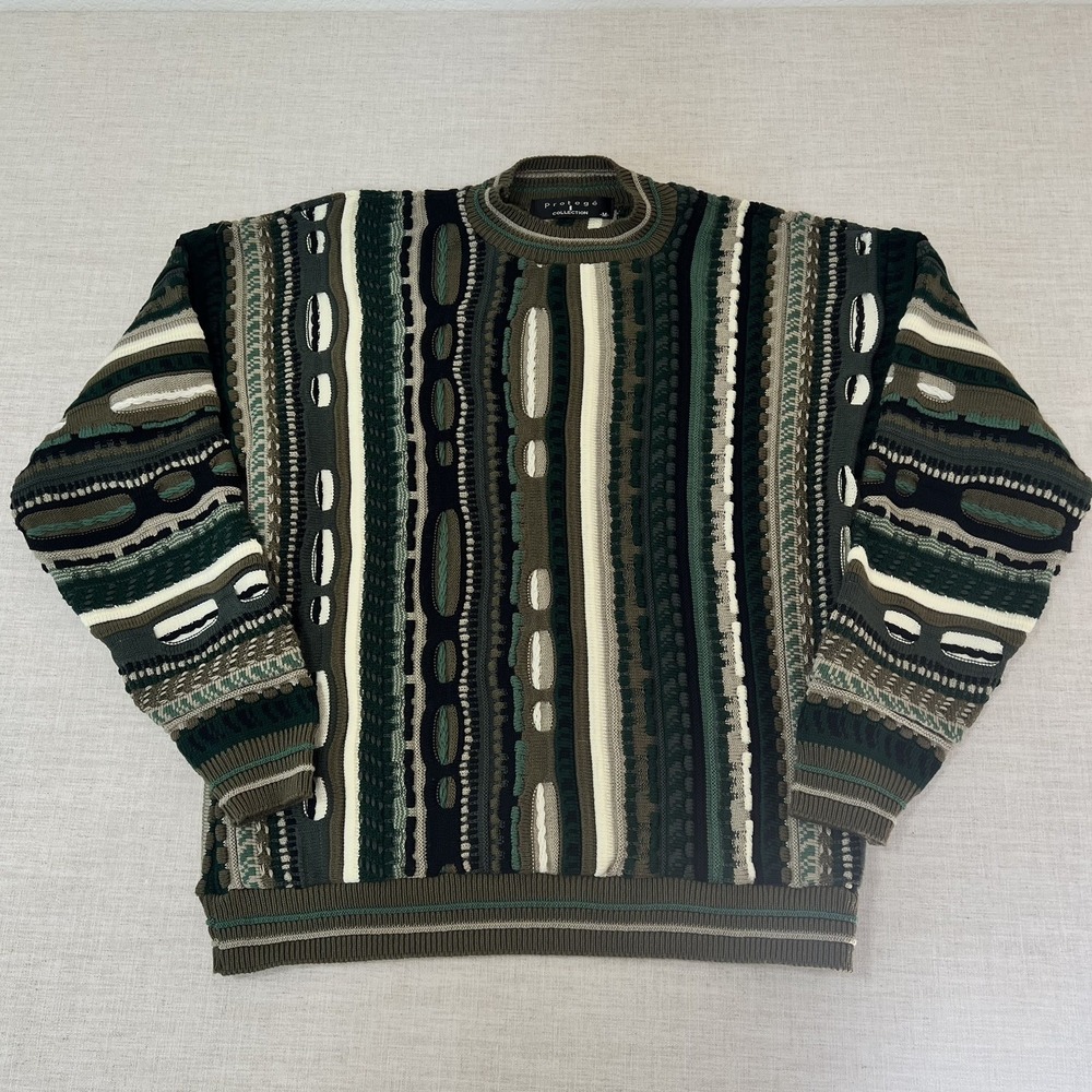 Vintage 90s Protege Collection 3D Textured Men's Knit Sweater M Coogi Style USA